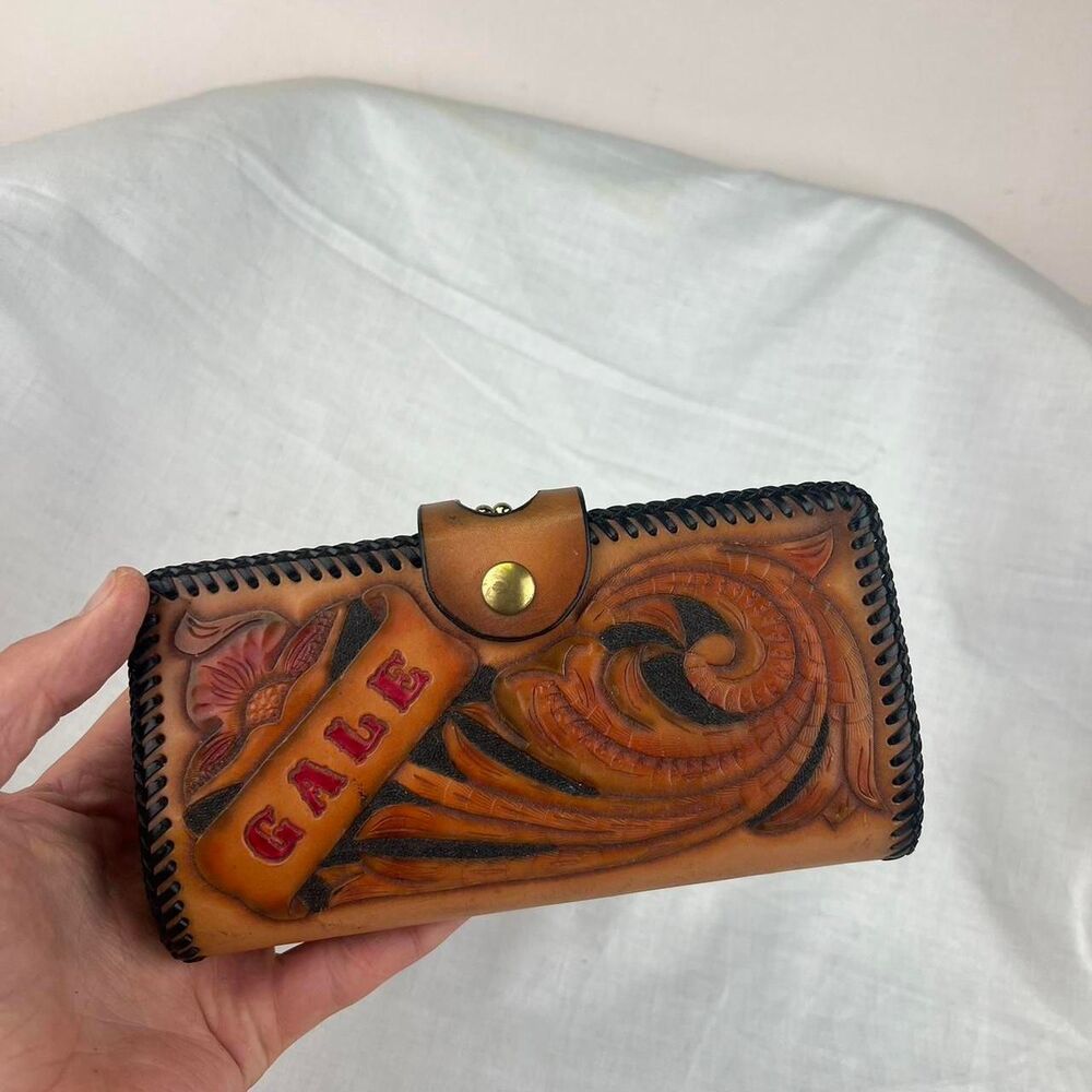 Vintage Hand Tooled Leather Wallet with initials “GALE”
